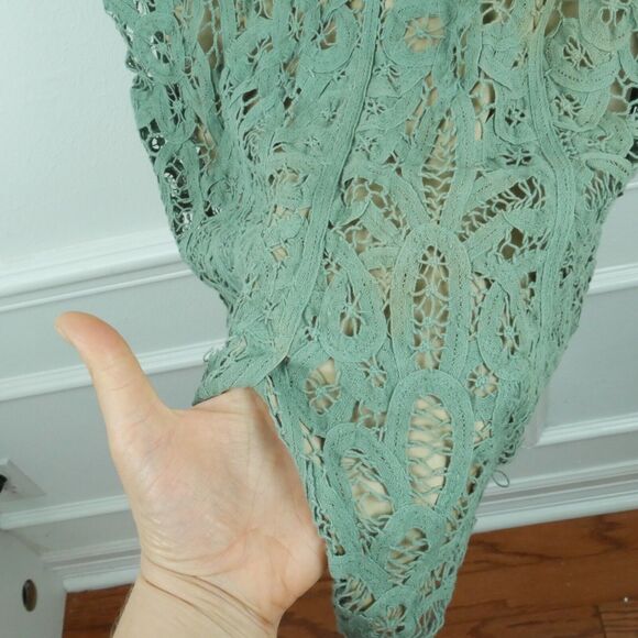 Betsey Johnson Size 2 Dress FLAWS Green Lace Goblincore Fairy Coquette Mini Y2K - Picture 11 of 16